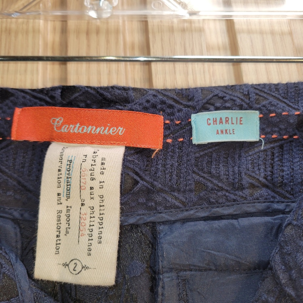 Cartonnier Anthropologie Charlie Ankle Pants Navy Blue Geometric Jacquard 2 - Picture 4 of 13
